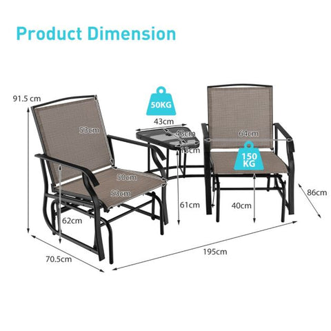 Outdoor Furniture Set with table and Swing Glider Chairs and Umbrella Hole