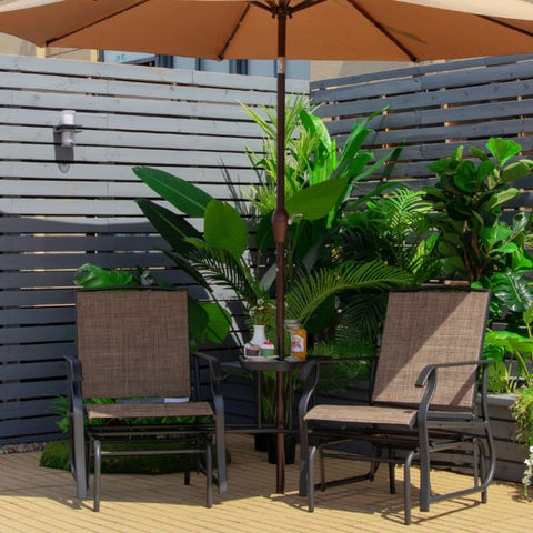 Outdoor Furniture Set with table and Swing Glider Chairs and Umbrella Hole