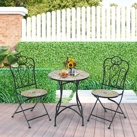 Compact Garden Conversation Furniture Set with Mosaic Design