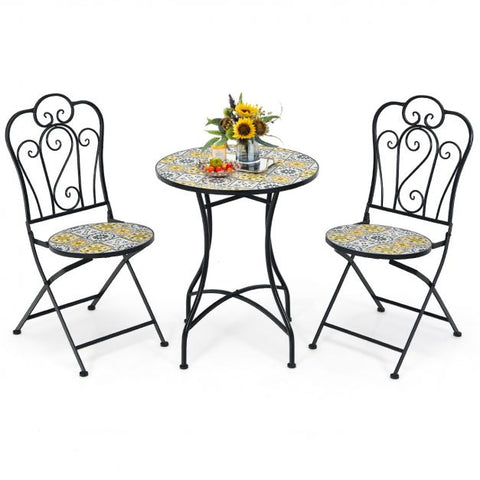Compact Garden Conversation Furniture Set with Mosaic Design