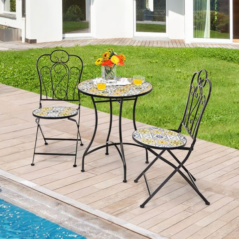 Compact Garden Conversation Furniture Set with Mosaic Design