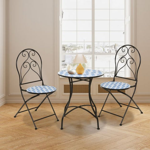 Compact Outdoor Bistro Chair and Table Set with Mosaic Design