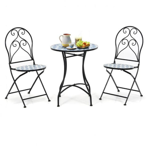 Compact Outdoor Bistro Chair and Table Set with Mosaic Design