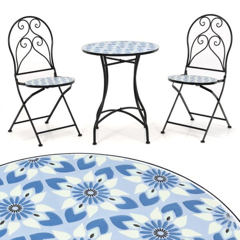 Compact Outdoor Bistro Chair and Table Set with Mosaic Design