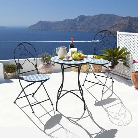 Compact Outdoor Bistro Chair and Table Set with Mosaic Design