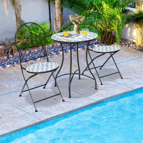 Compact Outdoor Bistro Chair and Table Set with Mosaic Design