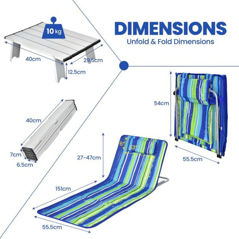 Garden Foldable Beach Mat Chair and Table set in Navy