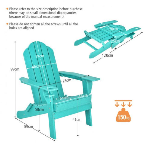 Garden All-Weather Adirondack Chair with Foldable Design and Cup Holder