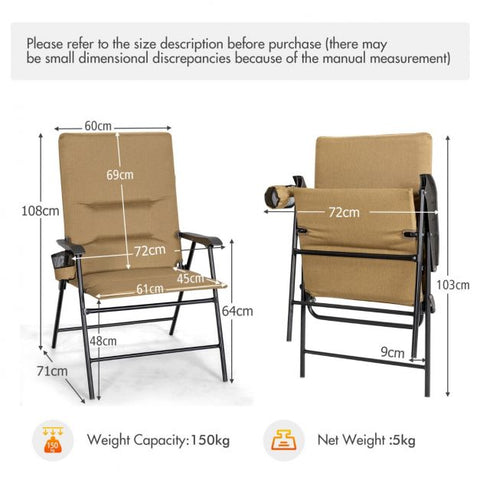 Outdoor Padded Camping Chair with Folding Design and Cup Holder
