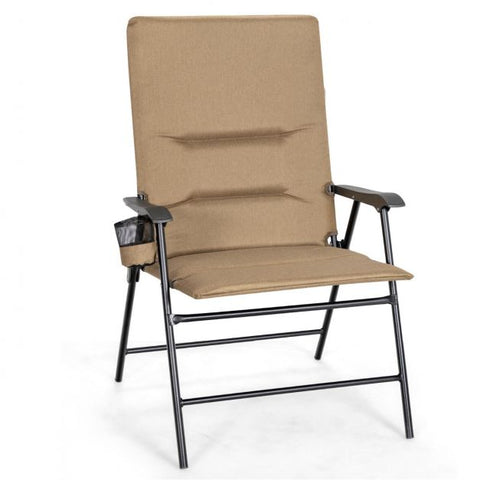 Outdoor Padded Camping Chair with Folding Design and Cup Holder