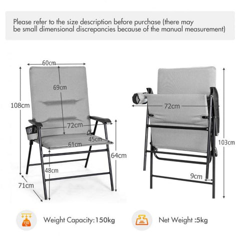 Outdoor Padded Camping Chair with Folding Design and Cup Holder