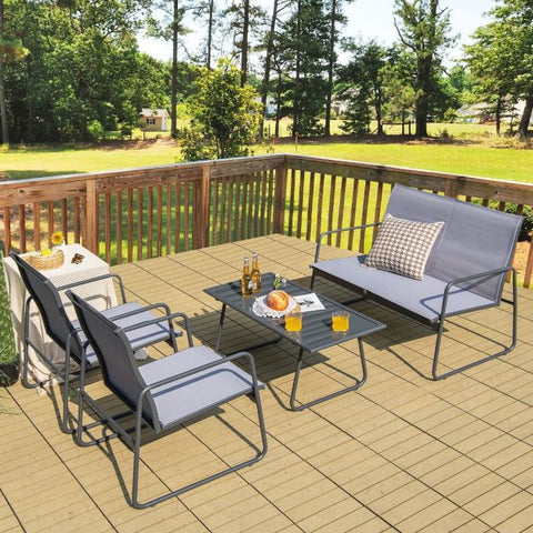 Barlow Steel Framed Dining Set with Loveseat and Ergonomical Design in Grey