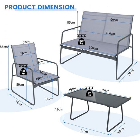 Barlow Steel Framed Dining Set with Loveseat and Ergonomical Design in Grey