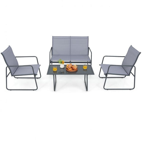 Barlow Steel Framed Dining Set with Loveseat and Ergonomical Design in Grey