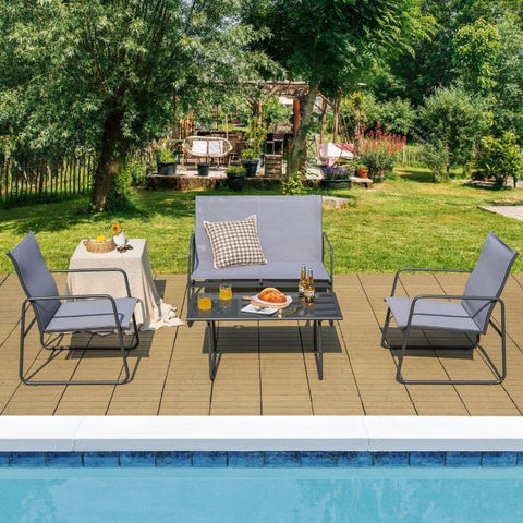 Barlow Steel Framed Dining Set with Loveseat and Ergonomical Design in Grey