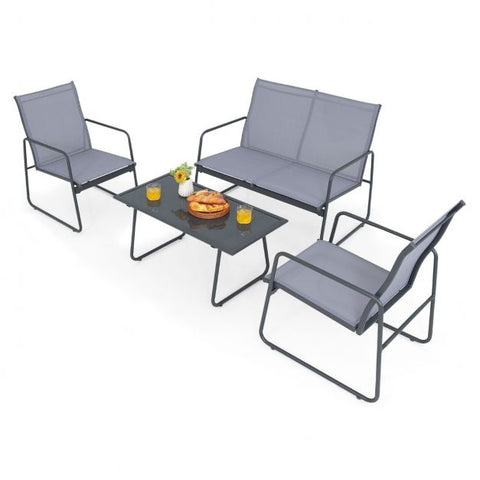 Barlow Steel Framed Dining Set with Loveseat and Ergonomical Design in Grey