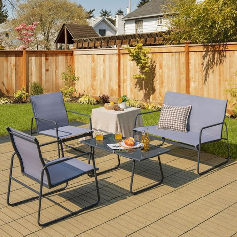 Barlow Steel Framed Dining Set with Loveseat and Ergonomical Design in Grey