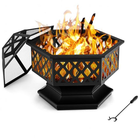 Hexagon Charcoal Metal Fire Pit with Included Fire Poker