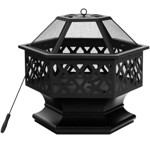 Hexagon Charcoal Metal Fire Pit with Included Fire Poker