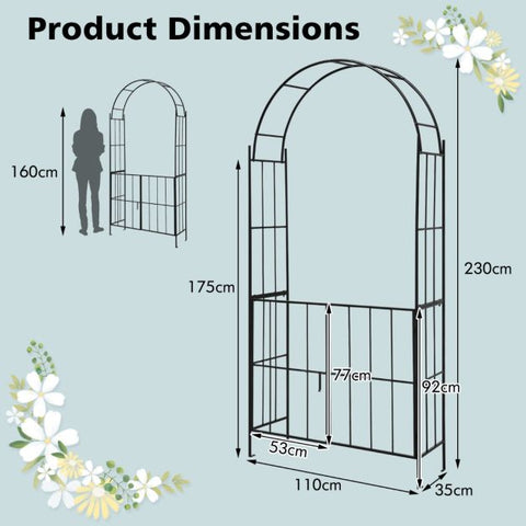 Versatile 230CM Arbour Archway with Heavy-Duty Frame in Black