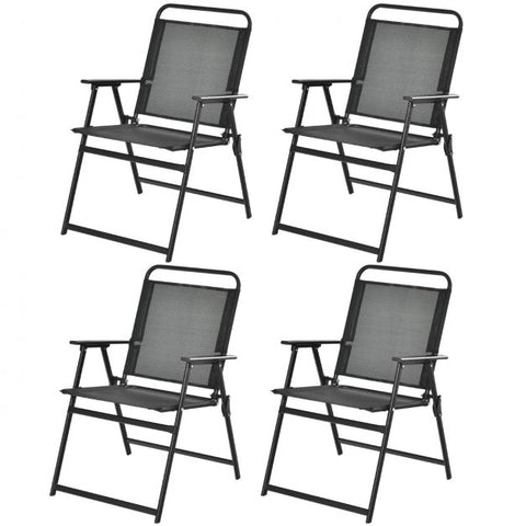 Garden Folding Chair Set with Breathable Material and Comfortable Armrests in Black
