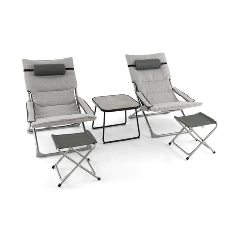 Outdoor Sling Furniture Set with Coffee Table and Foldable Chairs in Grey