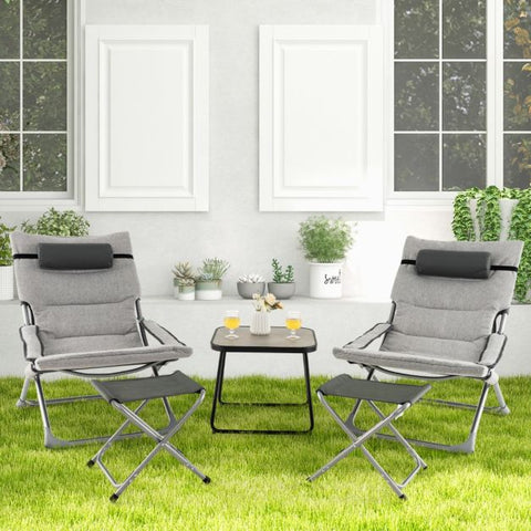 Outdoor Sling Furniture Set with Coffee Table and Foldable Chairs in Grey