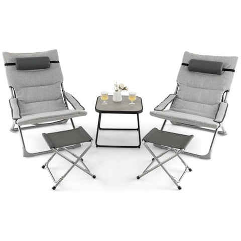 Outdoor Sling Furniture Set with Coffee Table and Foldable Chairs in Grey