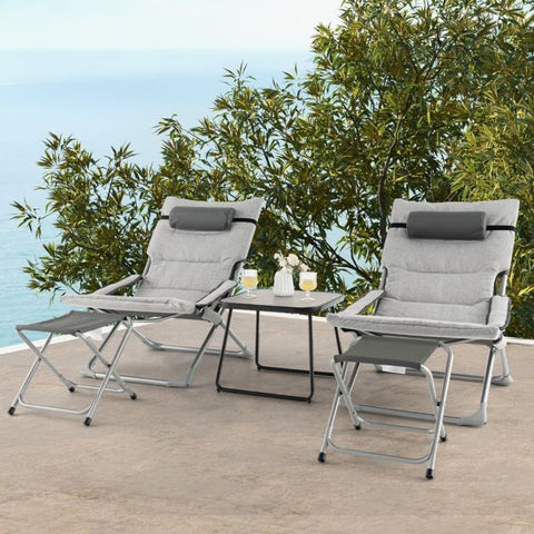 Outdoor Sling Furniture Set with Coffee Table and Foldable Chairs in Grey