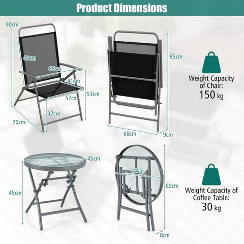 Outdoor Bistro Set with Tempered Glass Table Top and Foldable Design
