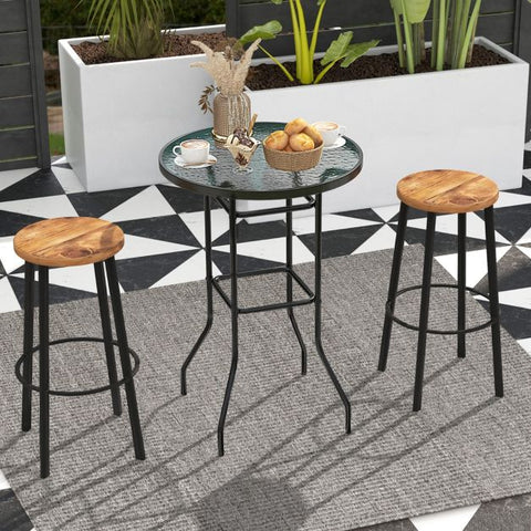Garden Compact Tempered Glass Bar Table Top with Metal Frame