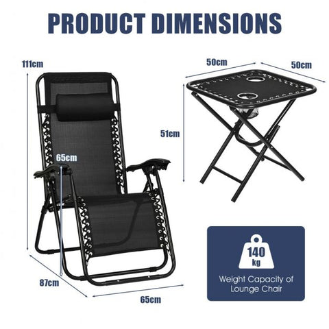 Madison Adjustable Reclining Chair and Table Set with Foldable Design and Zero Gravity Feel