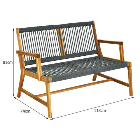 Acacia Wooden Bench with Woven Backrest and Seat