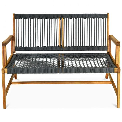 Acacia Wooden Bench with Woven Backrest and Seat