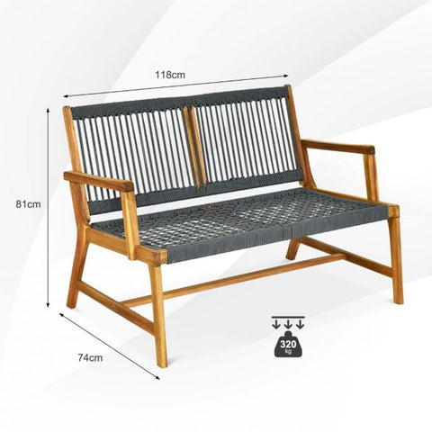 Acacia Wooden Bench with Woven Backrest and Seat