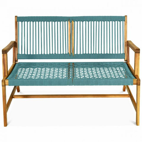 Acacia Wooden Bench with Woven Backrest and Seat
