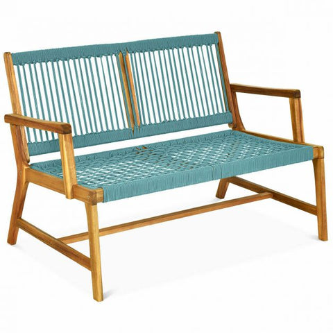 Acacia Wooden Bench with Woven Backrest and Seat