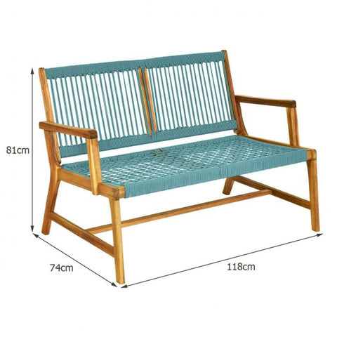 Acacia Wooden Bench with Woven Backrest and Seat