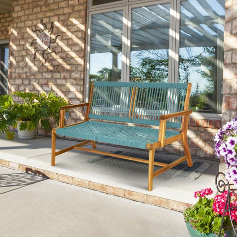 Acacia Wooden Bench with Woven Backrest and Seat
