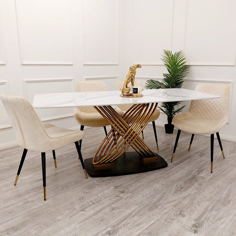 Louis Dining Table with 180 CM Polar White Sintered Stone Top