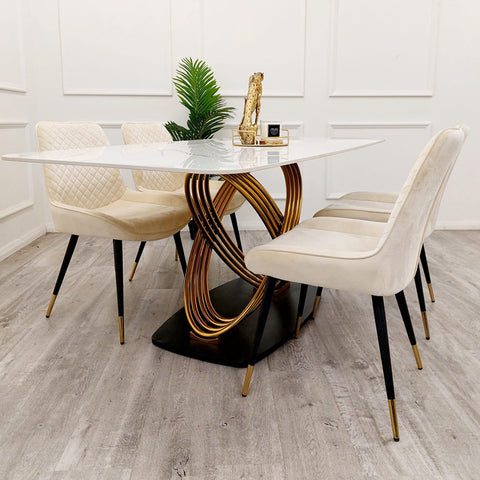 Louis Dining Table with 180 CM Polar White Sintered Stone Top