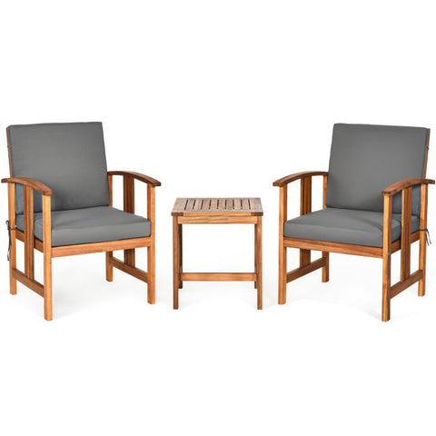Garden Furniture Set with Durable Natural Wood and soft cushions in Grey