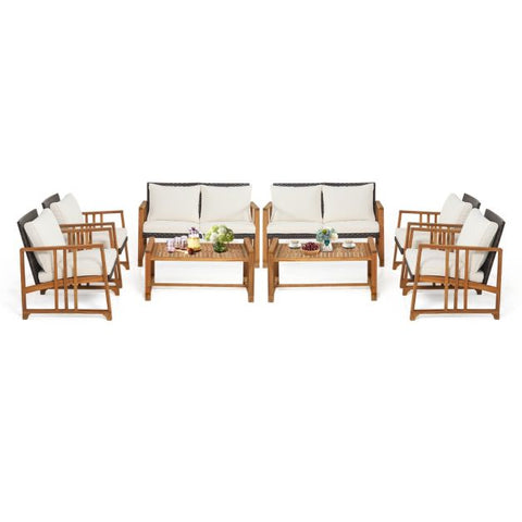 Outdoor Acacia Wood Furniture with soft Cushions in White