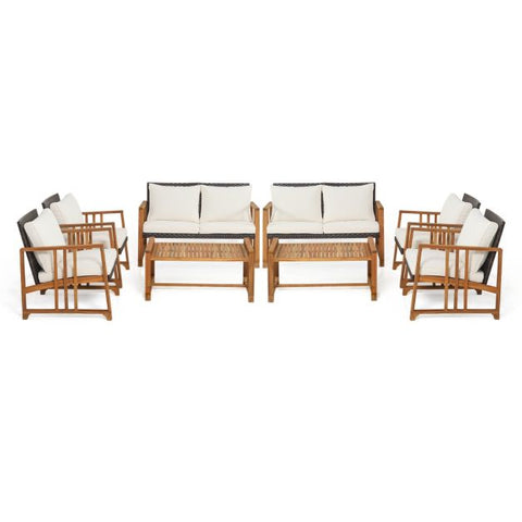 Outdoor Acacia Wood Furniture with soft Cushions in White