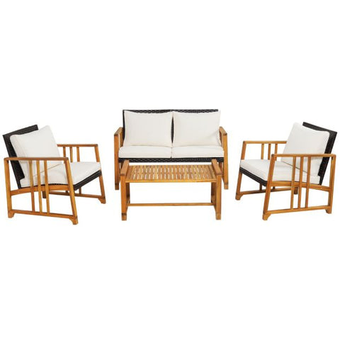 Outdoor Acacia Wood Furniture with soft Cushions in White
