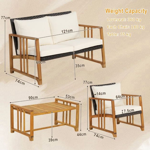 Outdoor Acacia Wood Furniture with soft Cushions in White