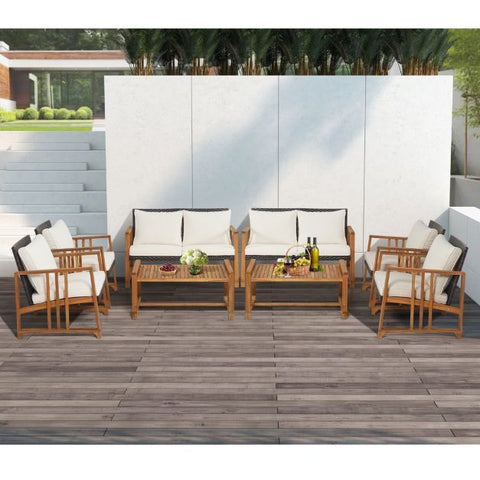 Outdoor Acacia Wood Furniture with soft Cushions in White