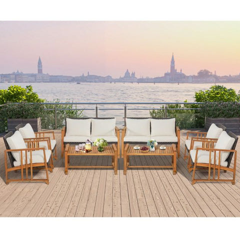 Outdoor Acacia Wood Furniture with soft Cushions in White