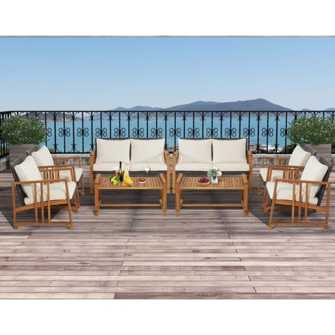 Outdoor Acacia Wood Furniture with soft Cushions in White