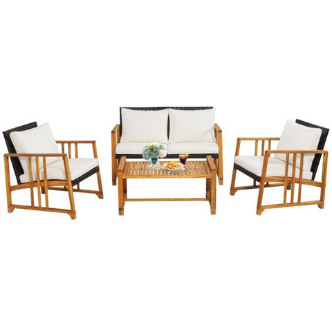 Outdoor Acacia Wood Furniture with soft Cushions in White